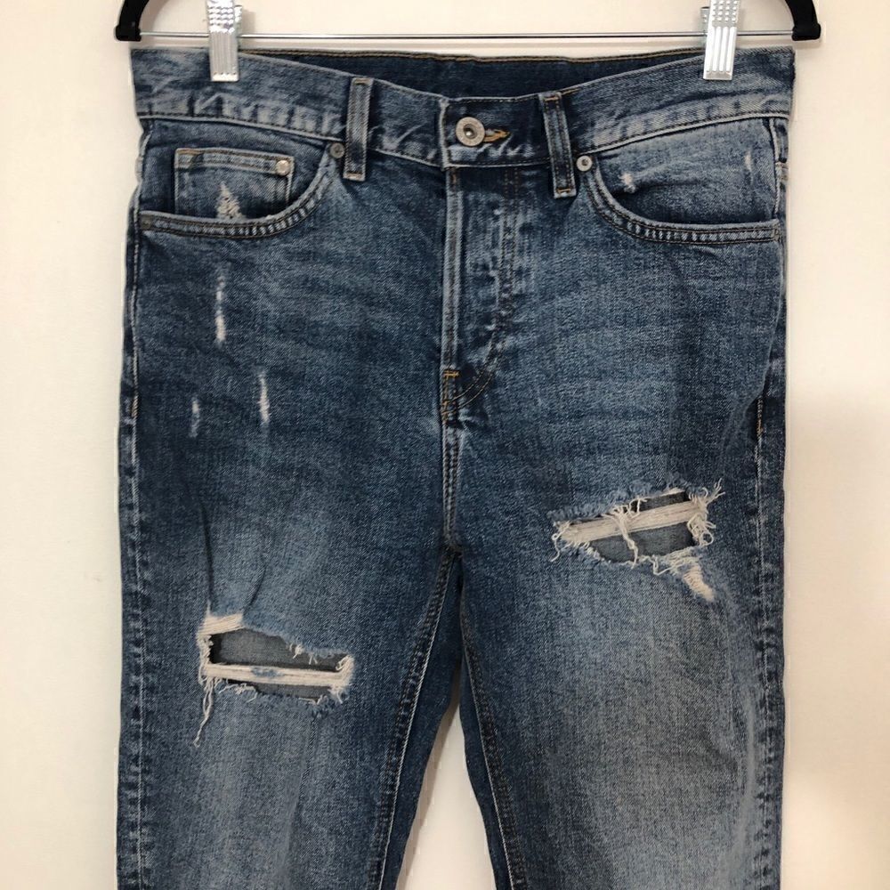 H & M Divided Distressed and Ripped Button Up Jeans With Ankle Zippers Size 30!!